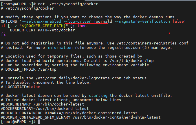 /etc/sysconfig/docker配置输出