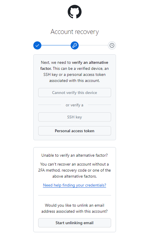 “GitHub账号恢复界面”