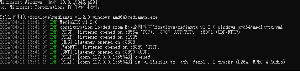 mediamtx启动界面